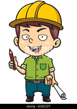 Vector illustration of Cartoon Male Architect holding blueprint Stock Vector