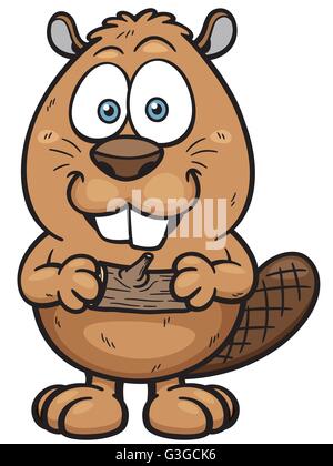 Vector illustration of Cartoon beaver with a wood Stock Vector