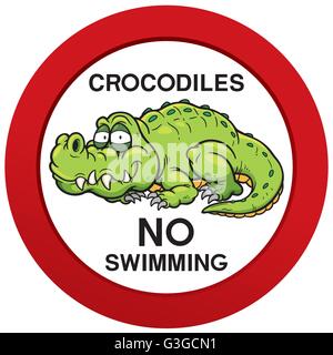 Vector illustration of danger crocodiles no swimming sign Stock Vector