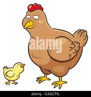 Mother hen and little chick Royalty Free Vector Image