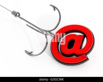 At sign at the end of fishing hook. 3D illustration. Stock Photo