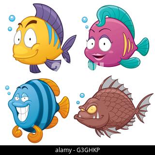 Vector illustration of Cartoon fish set Stock Vector