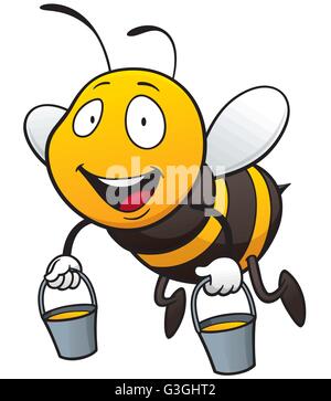 Vector illustration of Cartoon Bee holding honey bucket Stock Vector