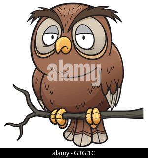 Vector illustration of Cartoon owl sitting on tree branch Stock Vector
