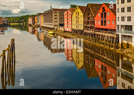 Wharves on the Nidelva River in Trondheim Norway Stock Photo