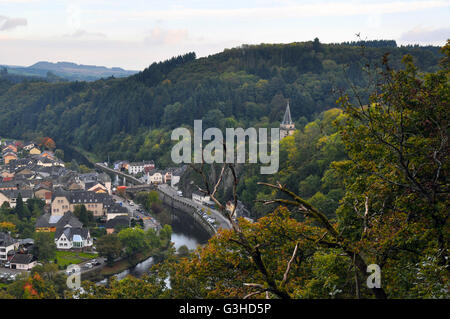 Rooftops, houses and streets from the tourist city of Vianden, Luxembourg Stock Photo