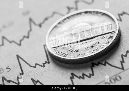 The coin five cents on graphics background Stock Photo