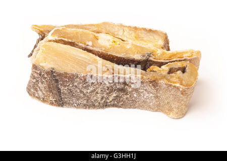 Portuguese Bacalhau ,salted codfish or salt cod isolated on a white studio background Stock Photo