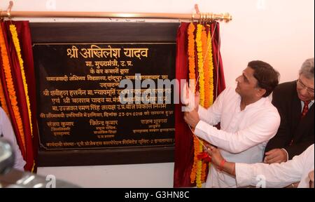 Allahabad, India. 23rd Apr, 2016. Uttar Pradesh Chief minister Akhilesh ...