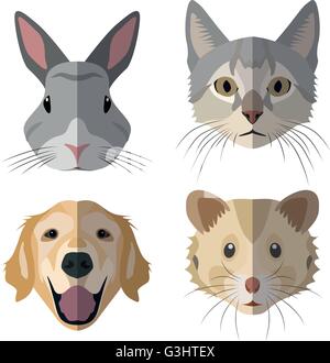 Collection of domestic animal heads for the creative use in graphic design Stock Vector