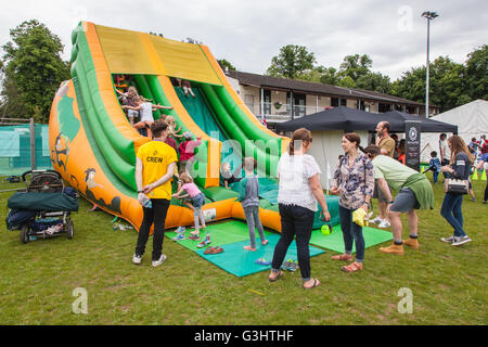 Bouncy Castles, children's area, Alresford Music Festival 2016, Alresford, Hampshire, England, United Kingdom. Stock Photo