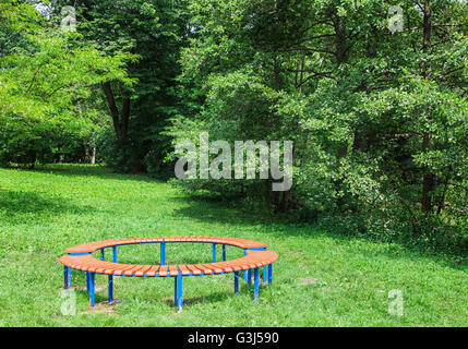 two benches in the park on sunny summer day Stock Photo
