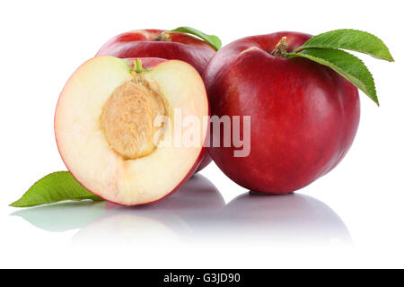 Nectarine nectarines fruit fruits isolated on a white background Stock Photo