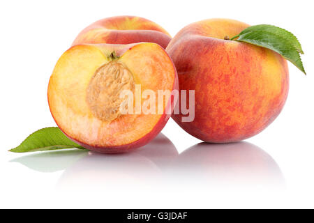 Peach peaches fruit fruits isolated on a white background Stock Photo