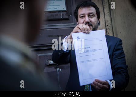 Rome, Matteo Salvini at Regina Coeli prison to promote chemical castration for pedophiles. ( Photo by: Andrea Ronchini/Pacific Press) Stock Photo