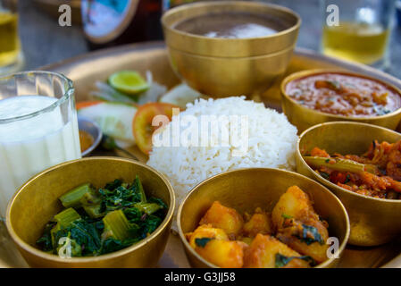 Traditional Nepalese thali in a restaurant Stock Photo