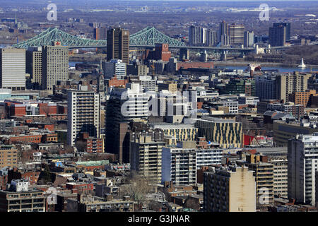 View of downtown Montreal from Kondiaronk Scenic Lookout on Mont Royal Mount. Quebec, Canada Stock Photo