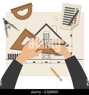 Architect at work Stock Vector