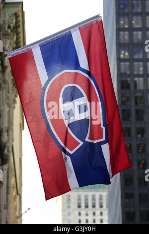 The flag of NHL Montreal Canadiens in exclusive celebrity lounge in Centre Bell,Montreal Canada Stock Photo