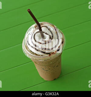 cold drink chocolate frappuccino in takeaway cup Stock Photo