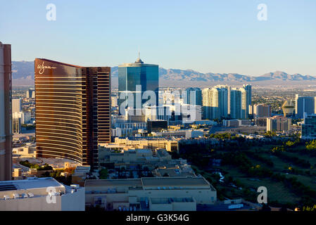 An aerial view of the Las Vegas Strip as seen from the 'High Roller' a 550 ft Farris Wheel tourist attraction Stock Photo