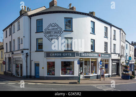 A traditional curved town centre building at the the junction of Fountain Street and King Street Ulverston Cumbria Stock Photo