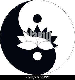 lotus flower in Yin Yang symbol black and white Stock Vector