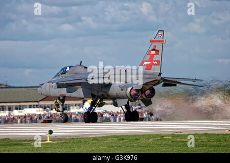 Sepecat Jaguar GR.MK3, XZ103, 41 Squadron, starts its take-off run with full afterburner reheat at the RNAS Yeovilton Air Day. Stock Photo