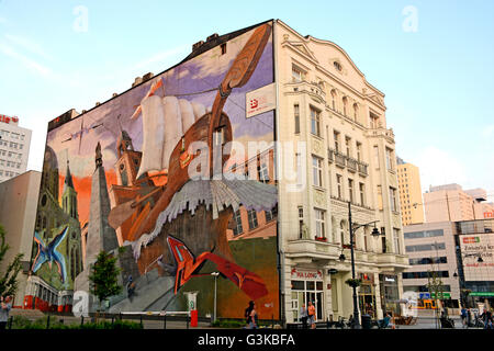 mural frresco on the wall of a building Lodz Poland Stock Photo