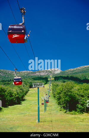 Summer view of the gondola  up Mt. Mansfield (4393'), Stowe, Vermont, in the Green Mountains, USA Stock Photo