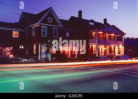 Dusk view of historic (circa 1833) famous Green Mountain Inn; Stowe; Vermont; USA Stock Photo