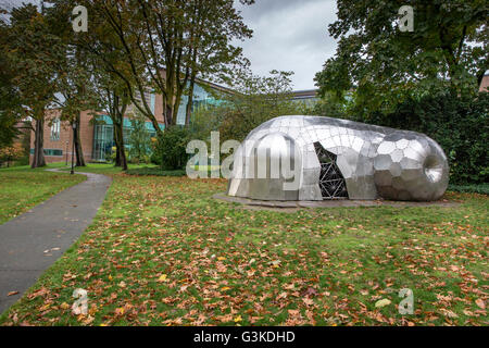 2004 stainless and galvanized steel sculpture by Cris Bruch titled: Department of Forensic Morphology Annex Stock Photo