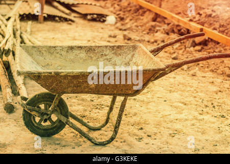 Cart old mortar in the construction. Stock Photo