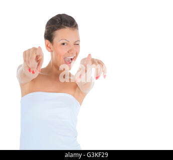 Beautiful woman pointing a great idea Stock Photo
