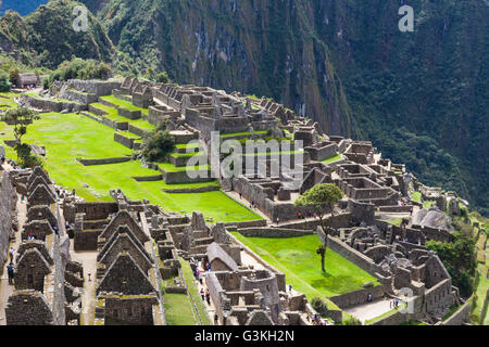 Overview of the Machu Picchu settlement in the Andes Mountains of Peru Stock Photo