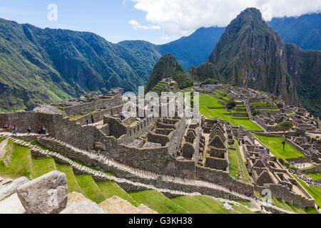 Overview of the Machu Picchu settlement in the Andes Mountains of Peru Stock Photo