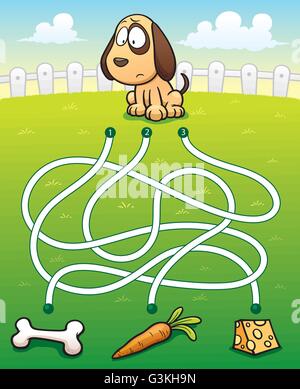 Vector Illustration of Education Maze Game Dog with food Stock Vector