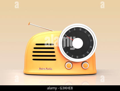 Light yellow retro style radio isolated on light gray background. 3D rendering image with clipping path. Stock Photo