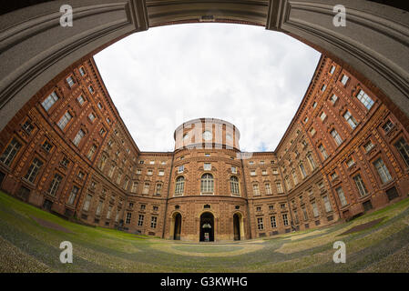 The courtyard of The Palazzo Carignano, historical building in the centre of Torino (Turin), Italy. Fisheye view from the portic Stock Photo