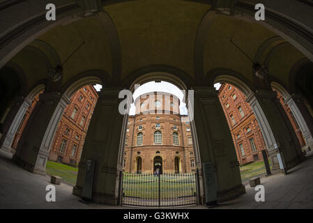 The courtyard of The Palazzo Carignano, historical building in the centre of Torino (Turin), Italy. Fisheye view from the portic Stock Photo