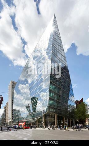 View across intersection towards building entrance with street scene. 62 Buckingham Gate, London, United Kingdom. Architect: PCP Architects, 2016. Stock Photo