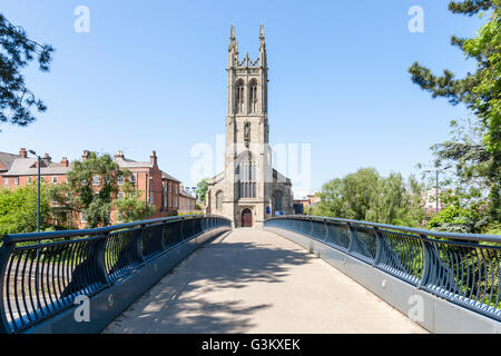 St Mary's Catholic Church, approached by a footbridge over the A601, Derby, England, UK Stock Photo