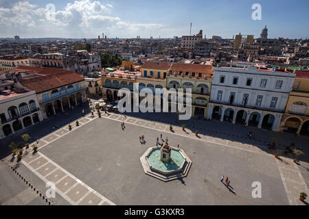 View of Plaza Vieja, renovated houses in historic centre, Havana, Cuba Stock Photo