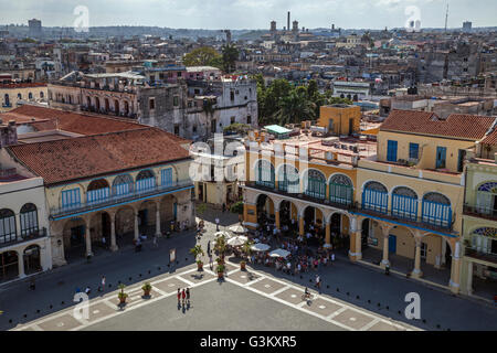 View of Plaza Vieja, renovated houses in historic centre, Havana, Cuba Stock Photo