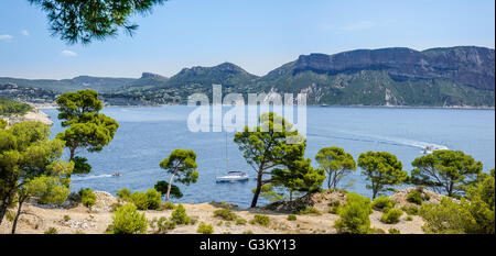 Panoramic view of  Cassis bay and Cap Canaille (backgound).