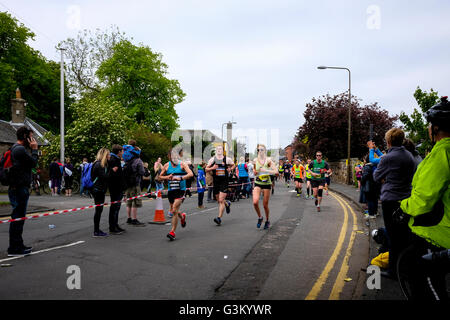 Female and male competitors Edinburgh Marathon May 2016 popular marathon endurance race Stock Photo