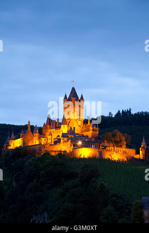 Reichsburg castle at night, Cochem, Rhineland-Palatinate, PublicGround Stock Photo