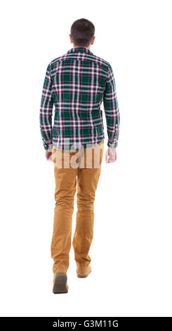 Back view of going  handsome man in checkered shirt. walking young guy . Rear view people collection.  backside view of person. Stock Photo