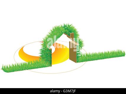 home and green grass isolated on white background Stock Vector