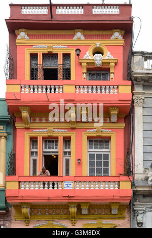 Traditional colonial architecture on a building facade in Havana, Cuba Stock Photo